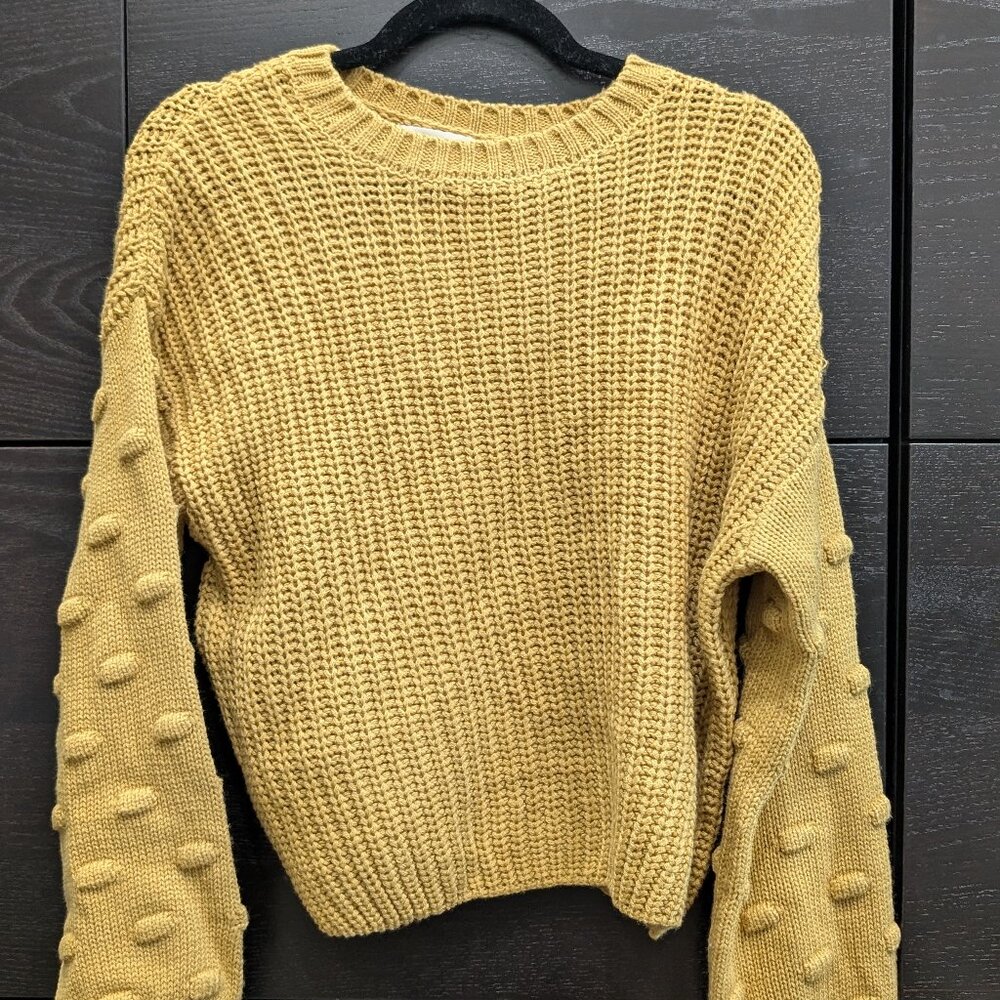 Mustard Pom Sleeve Slightly Cropped Sweater